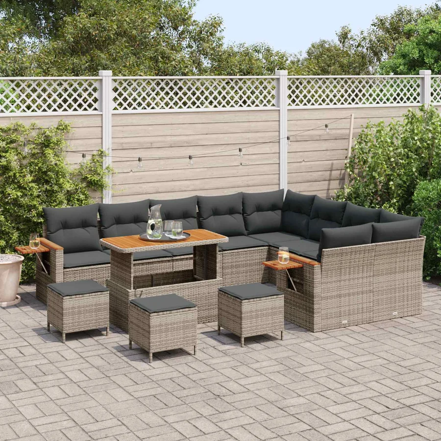 Ensemble de canapé de jardin 13 pcs Gris polyrotin - 3