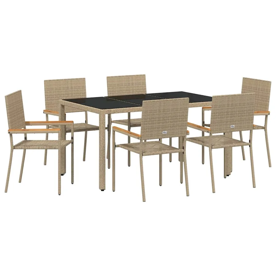 Ensemble de salle à manger pour jardin 7 pcs Beige polyrotin - 2