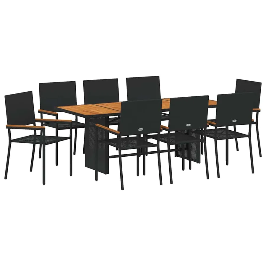 Ensemble de salle à manger pour jardin 9 pcs Noir polyrotin - 2