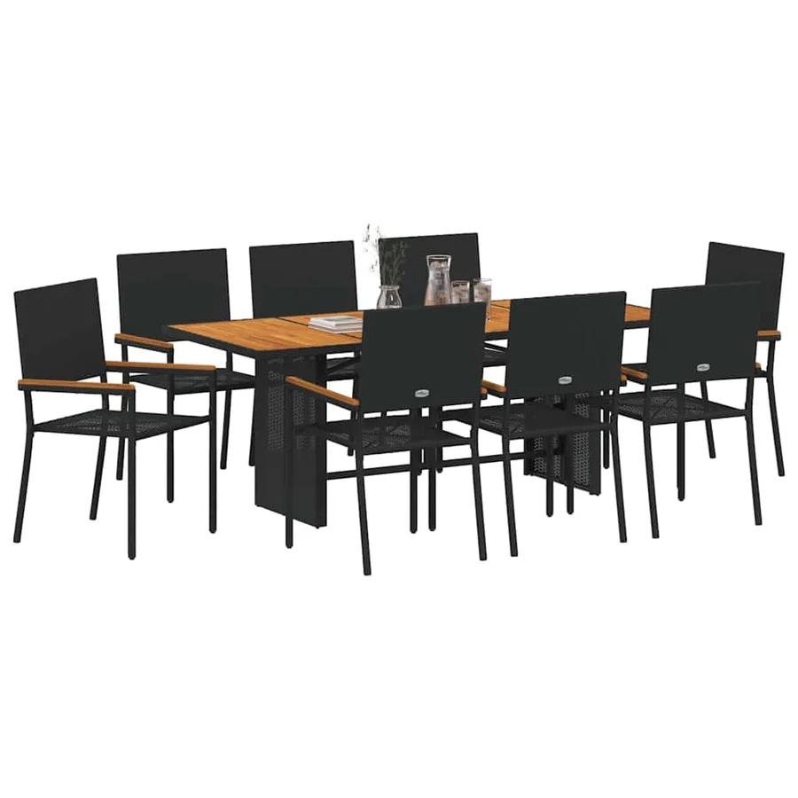 Ensemble de salle à manger pour jardin 9 pcs Noir polyrotin - 3