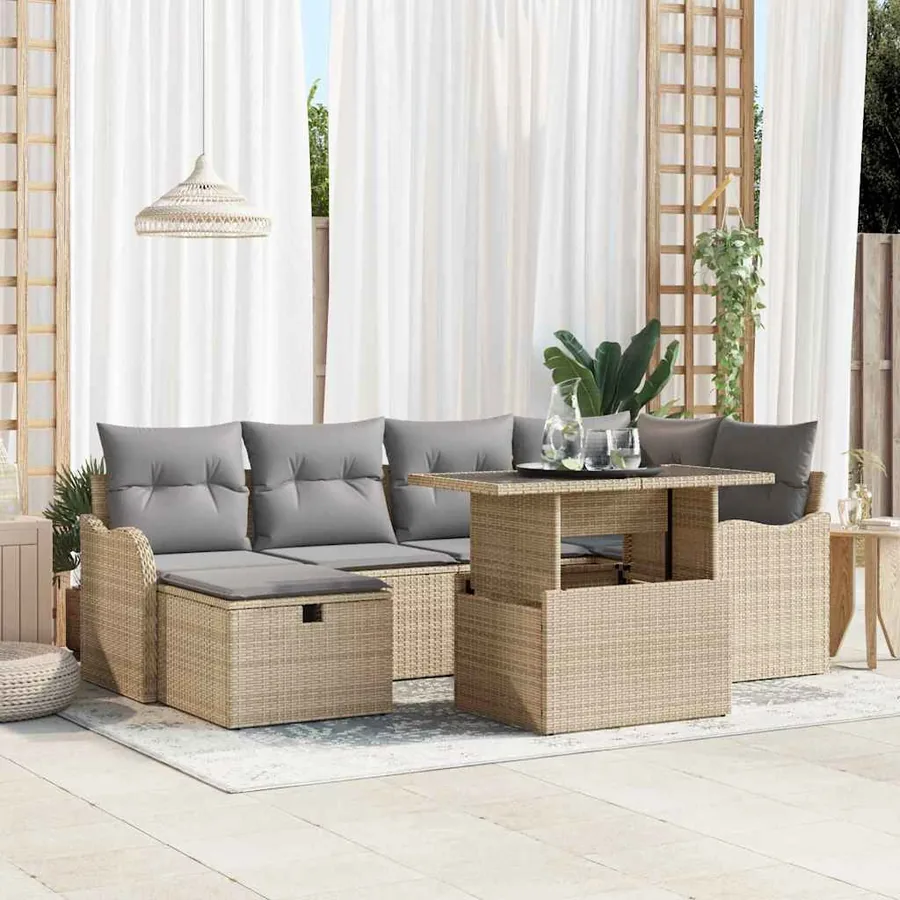 Ensemble de canapé de jardin 7 pcs Beige Poly rotin