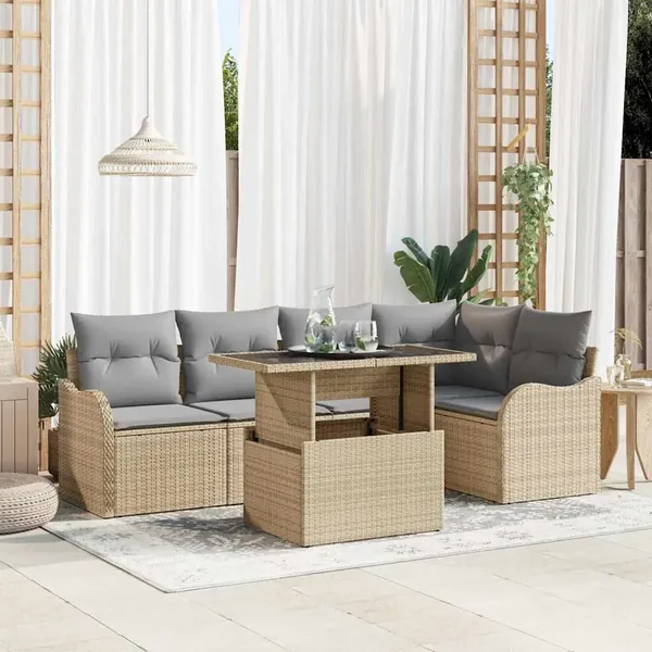 Ensemble de canapé de jardin 6 pcs Beige Poly Rattan
