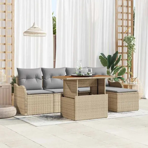 Ensemble de canapé de jardin 6 pcs Beige Poly rotin