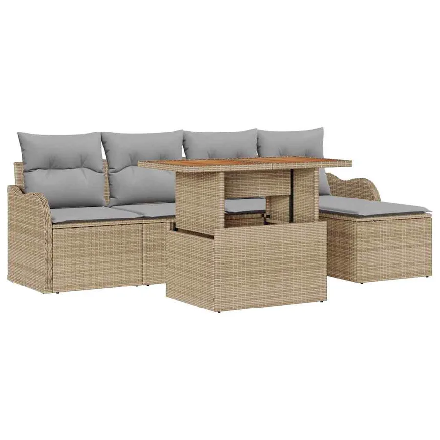 Ensemble de canapé de jardin 6 pcs Beige Poly rotin - 2