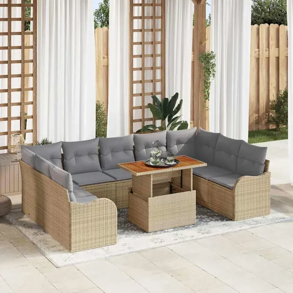 Ensemble de canapé de jardin 10 pcs Beige Poly rotin