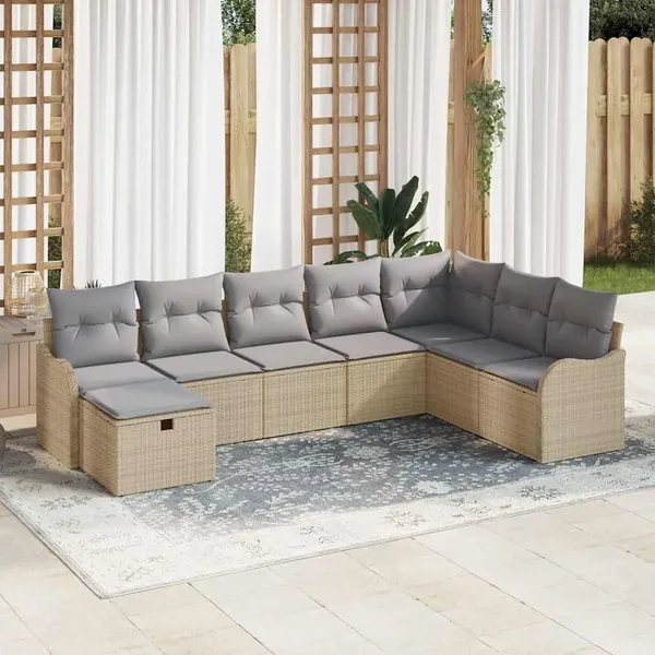 Ensemble de canapé de jardin 8 pcs Beige Poly rotin