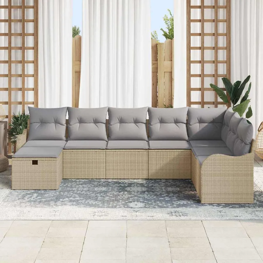 Ensemble de canapé de jardin 8 pcs Beige Poly rotin - 3
