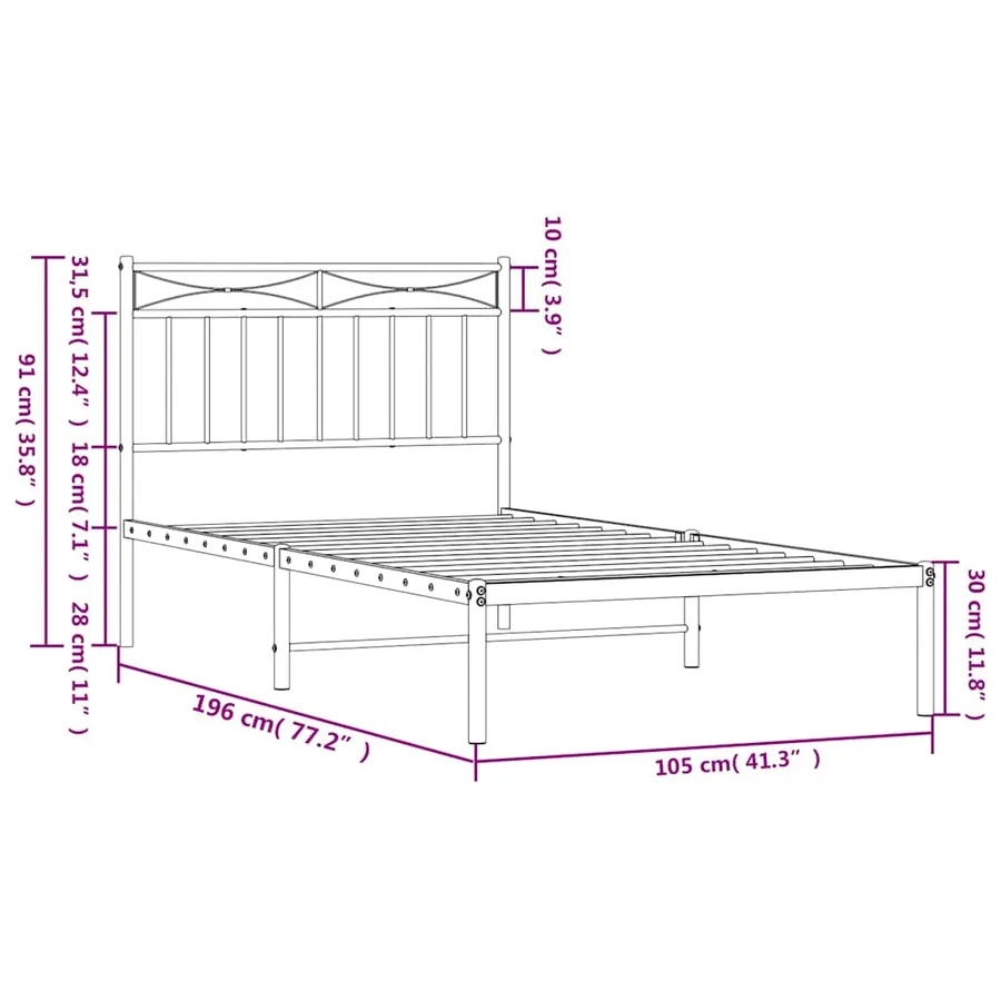 Cadre de lit métal sans matelas et tête de lit blanc 100x190 cm - 10