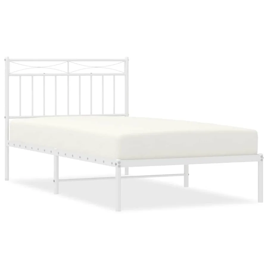 Cadre de lit métal sans matelas et tête de lit blanc 100x190 cm - 2