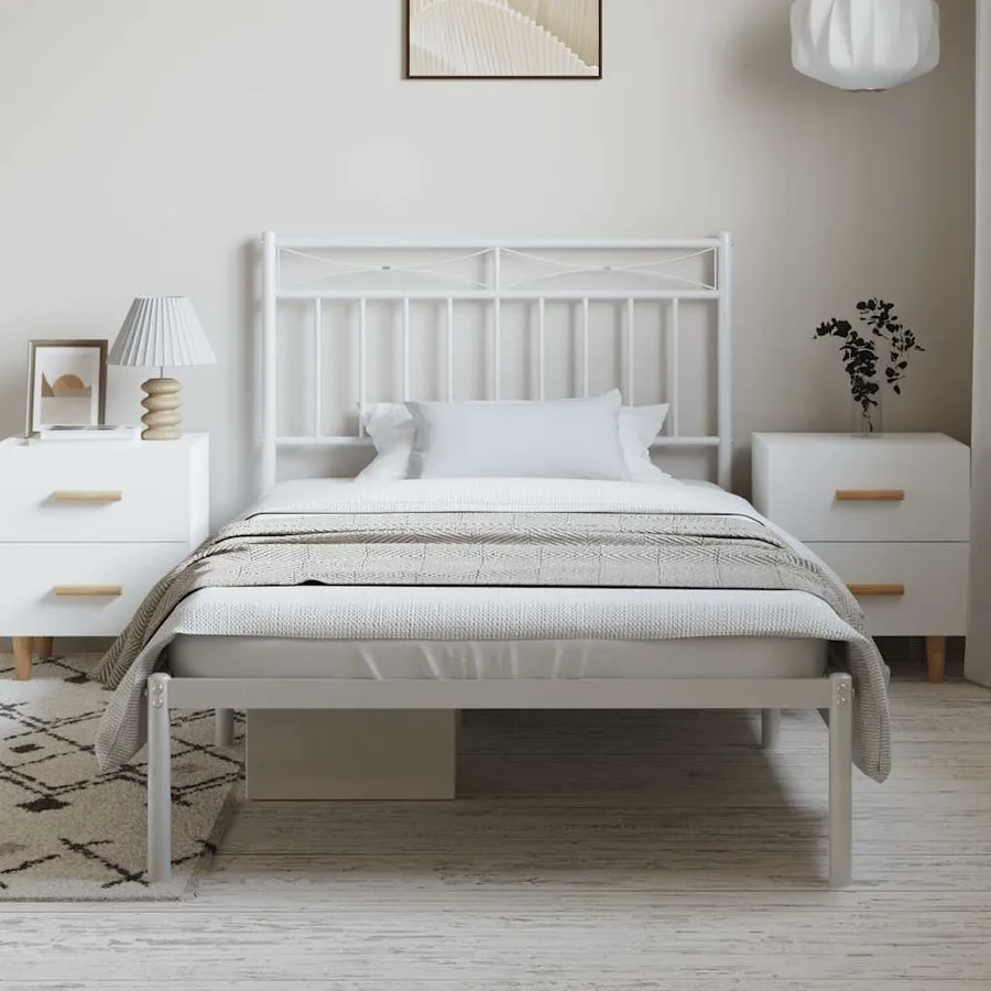Cadre de lit métal sans matelas et tête de lit blanc 100x190 cm - 3