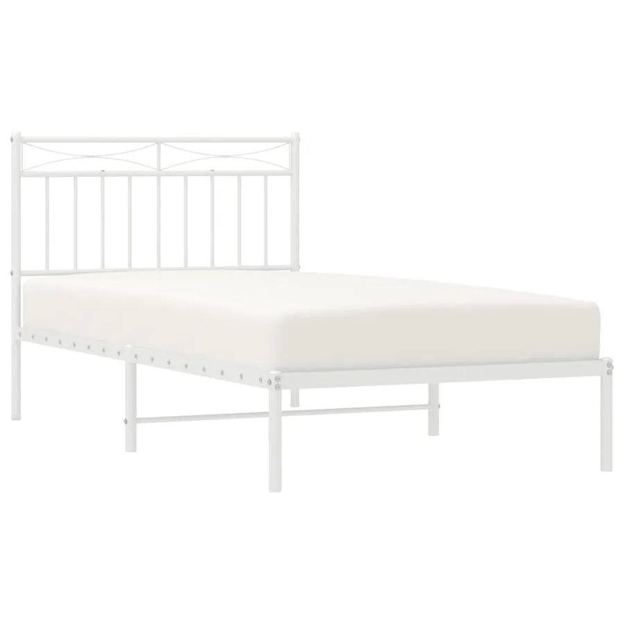 Cadre de lit métal sans matelas et tête de lit blanc 100x190 cm - 4