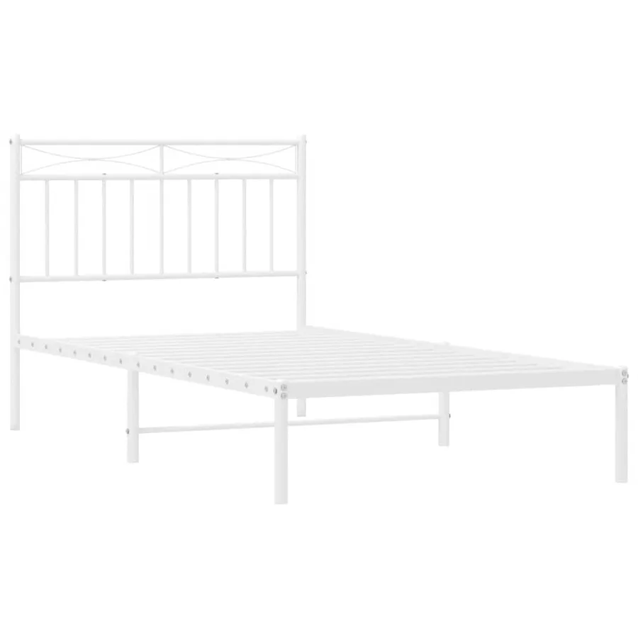 Cadre de lit métal sans matelas et tête de lit blanc 100x190 cm - 5