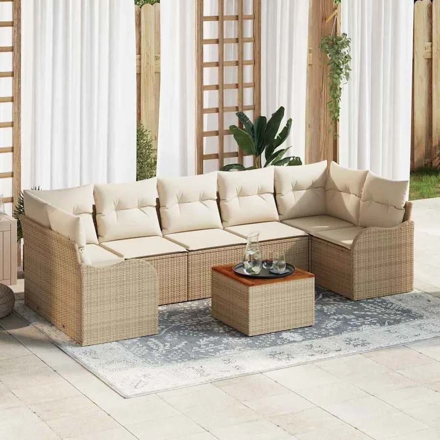Ensemble de canapé de jardin 8 pcs Beige et crème polyrotin