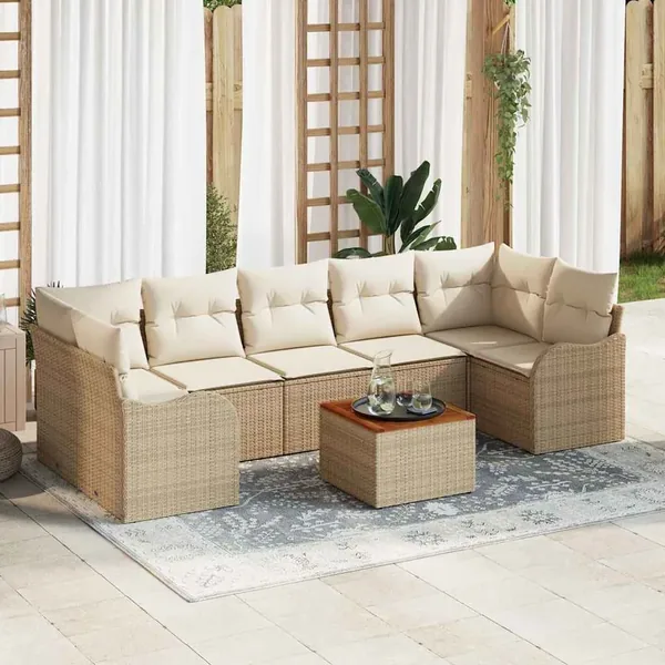 Ensemble de canapé de jardin 8 pcs Beige et crème polyrotin