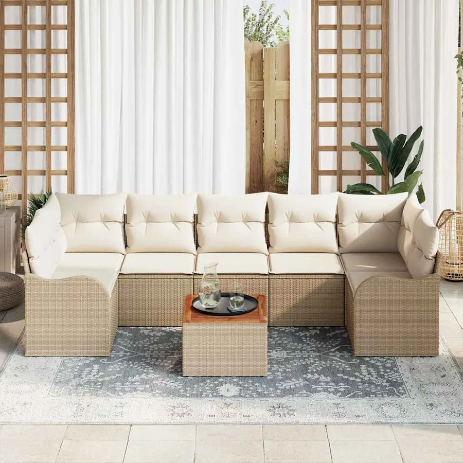Ensemble de canapé de jardin 8 pcs Beige et crème polyrotin - 3