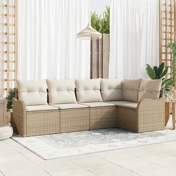 Ensemble de canapé de jardin 5 pcs Beige polyrotin