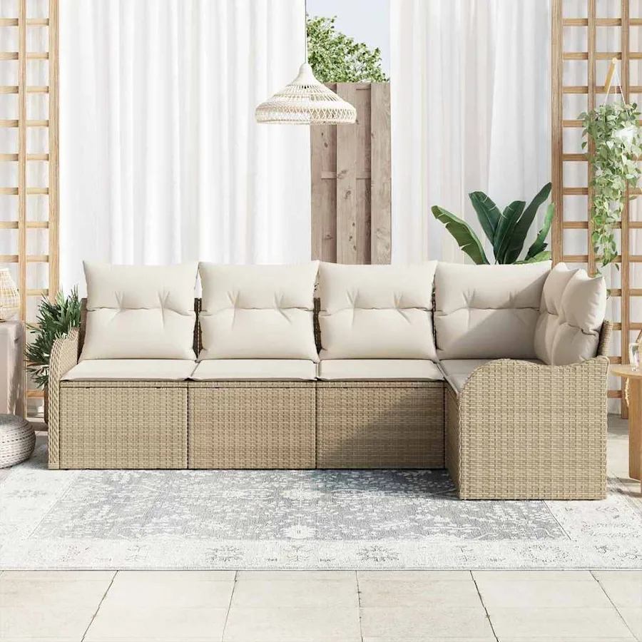 Ensemble de canapé de jardin 5 pcs Beige polyrotin - 3