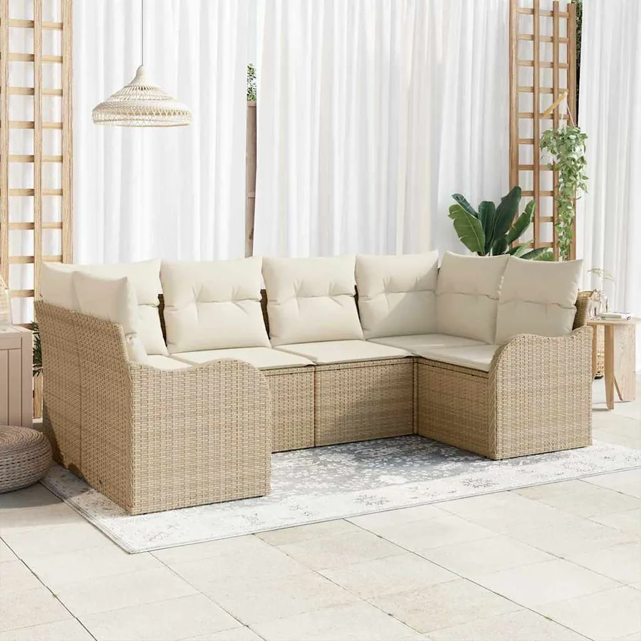 Ensemble de canapé de jardin 6 pcs Beige et blanc Poly rotin