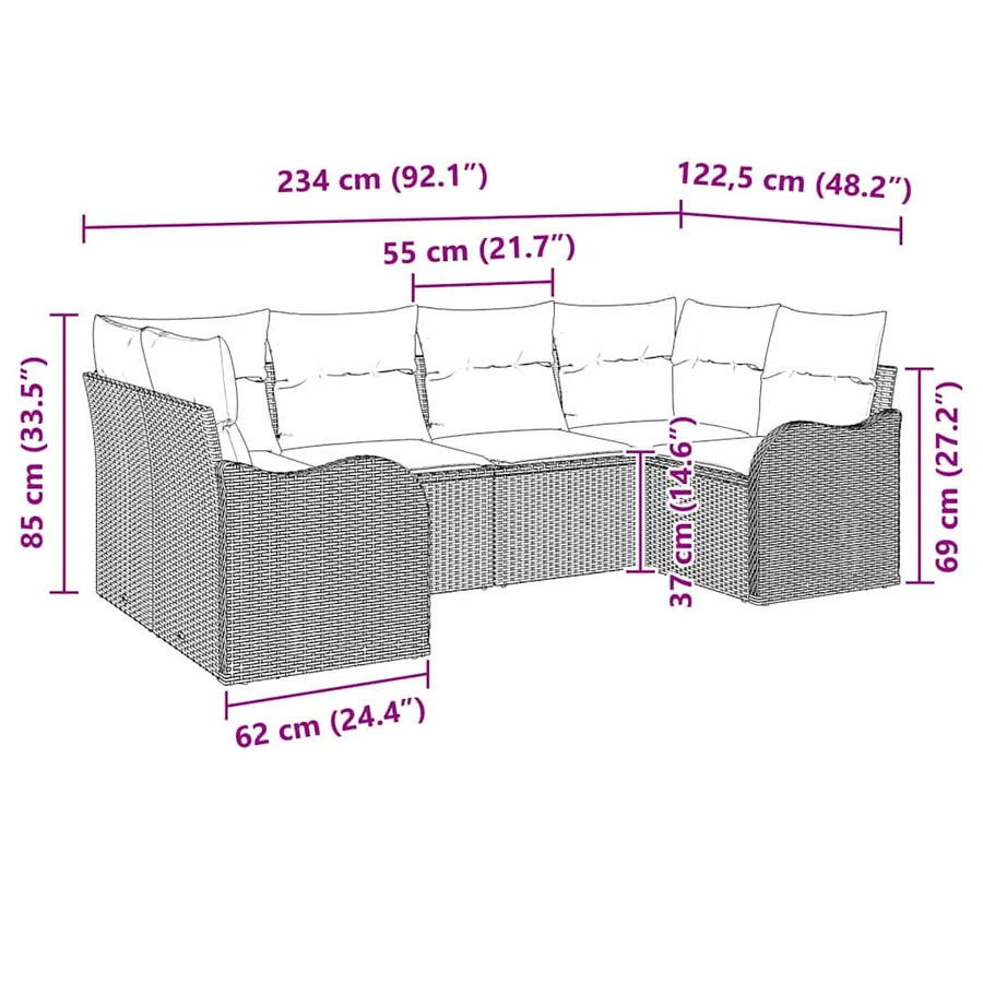 Ensemble de canapé de jardin 6 pcs Beige et blanc Poly rotin - 12