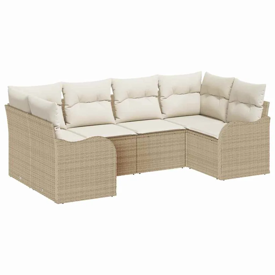 Ensemble de canapé de jardin 6 pcs Beige et blanc Poly rotin - 2