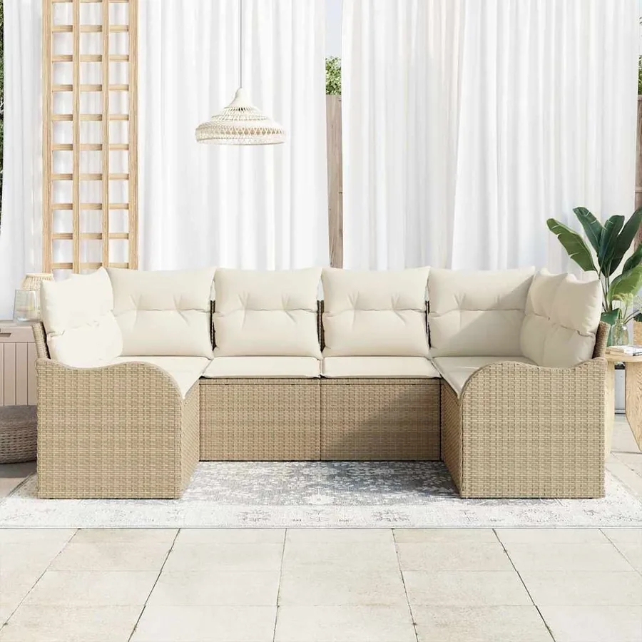 Ensemble de canapé de jardin 6 pcs Beige et blanc Poly rotin - 3