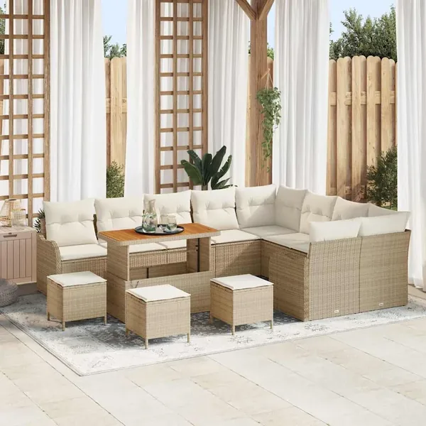 Ensemble de canapé de jardin avec coussin 13 pcs Beige et crème