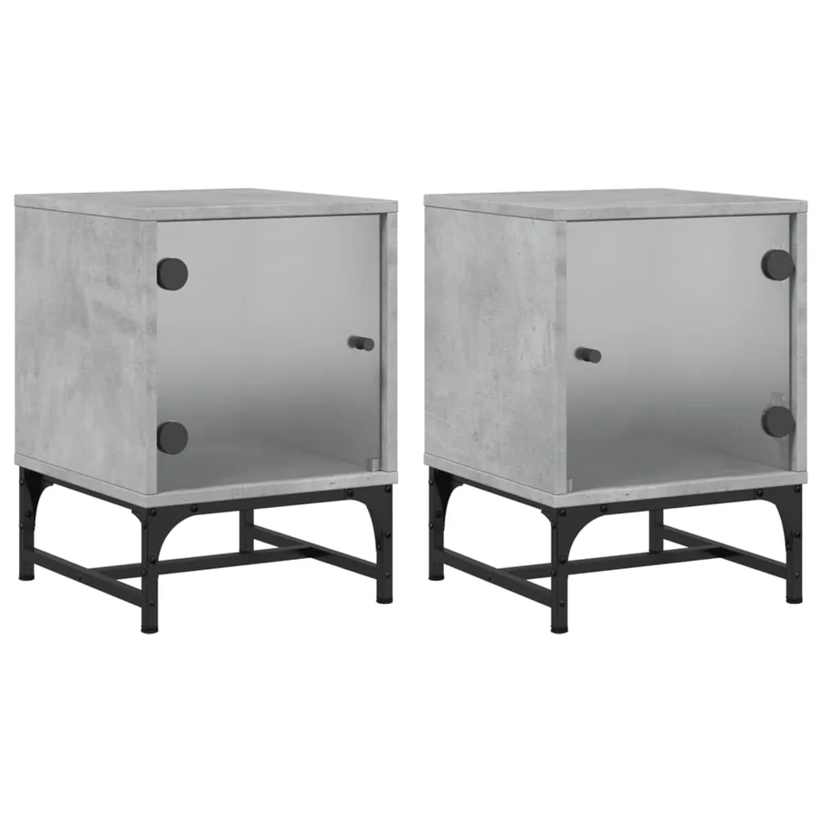 Tables de chevet et portes vitrées 2 pcs gris béton 35x37x50 cm - 2