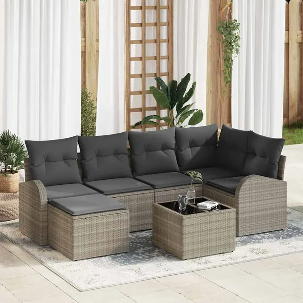 Ensemble de canapé de jardin 7 pcs Gris clair polyrotin