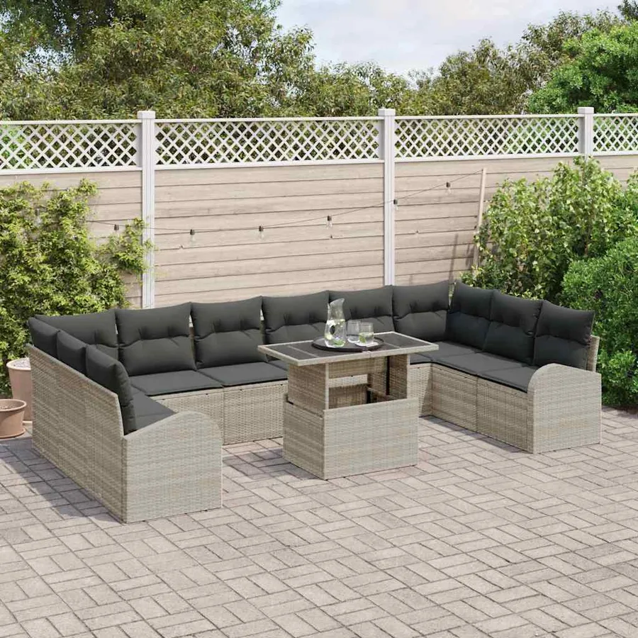 Ensemble de canapé de jardin 11 pcs Gris clair polyrotin - 3