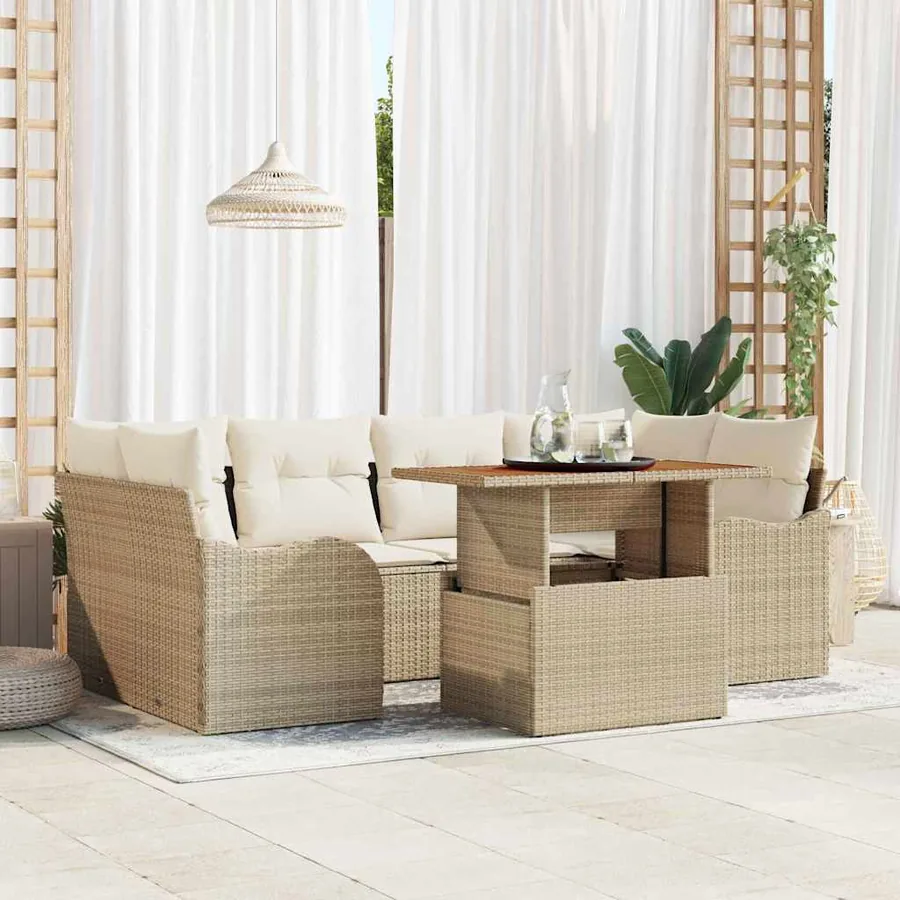 Ensemble de canapé de jardin 7 pcs Beige Poly rotin