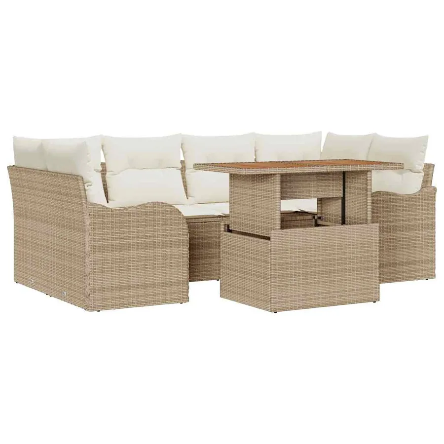 Ensemble de canapé de jardin 7 pcs Beige Poly rotin - 2