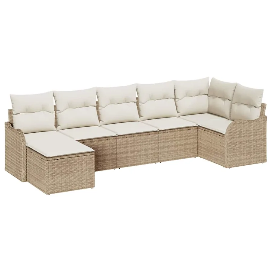 Ensemble de canapé de jardin 7 pcs Beige et blanc Poly rotin - 2