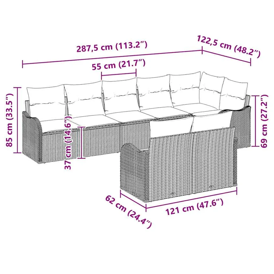 Ensemble de canapé de jardin 8 pcs Beige et blanc polyrotin - 12