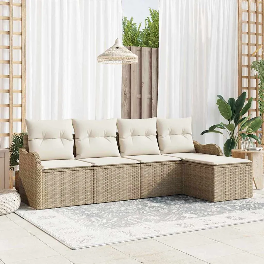 Ensemble de canapé de jardin 5 pcs Beige Poly rotin