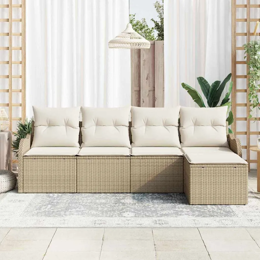 Ensemble de canapé de jardin 5 pcs Beige Poly rotin - 3