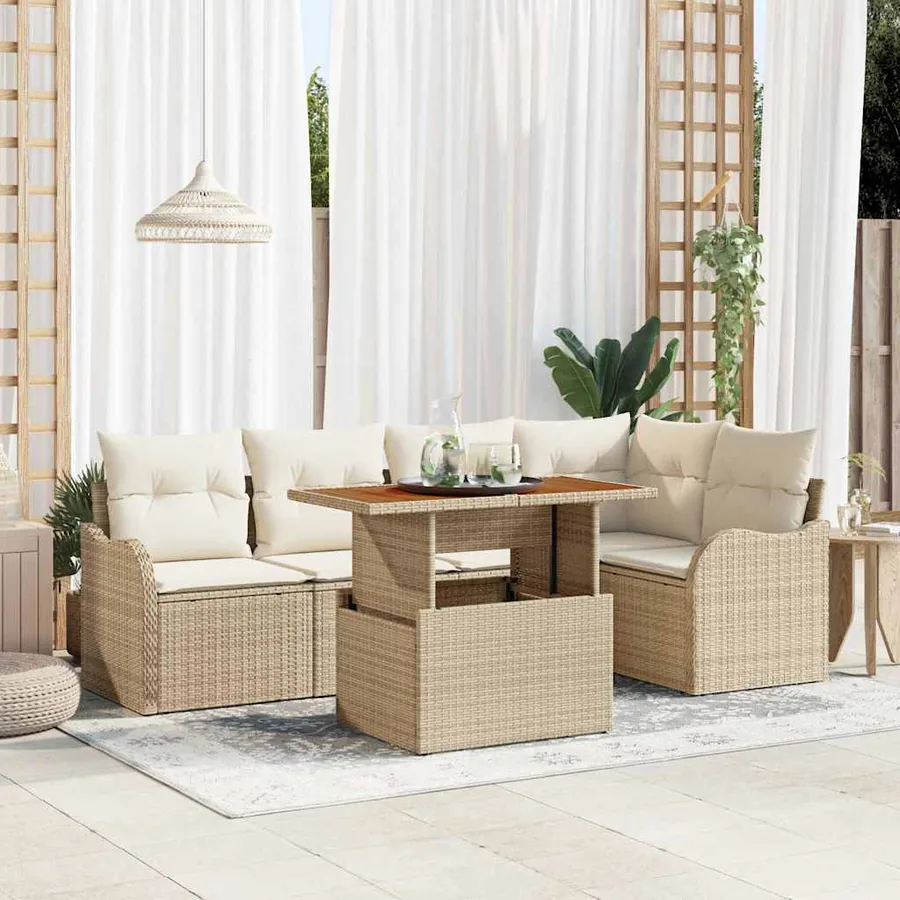 Ensemble de canapé de jardin 6 pcs Beige Poly rotin