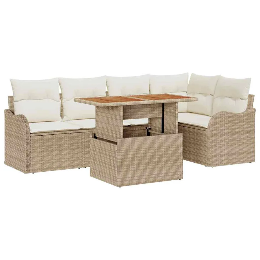 Ensemble de canapé de jardin 6 pcs Beige Poly rotin - 2