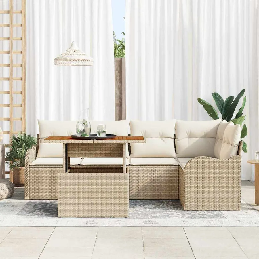 Ensemble de canapé de jardin 6 pcs Beige Poly rotin - 3