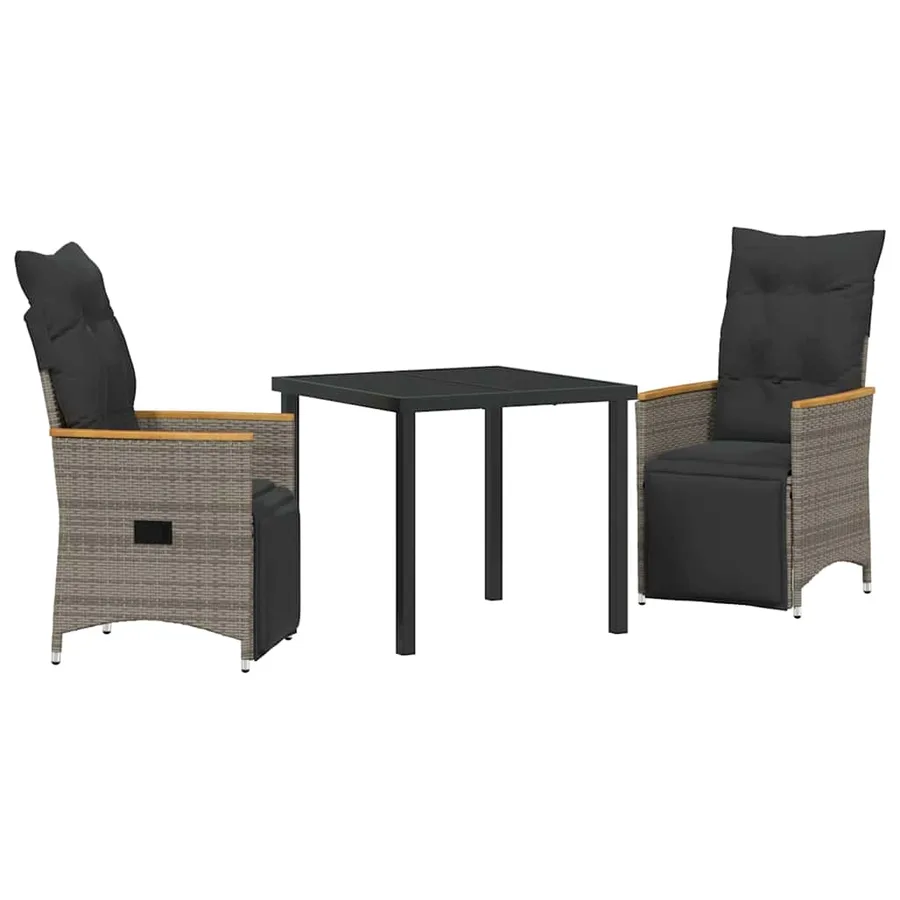 Ensemble de salle à manger pour jardin 3 pcs Gris polyrotin - 2