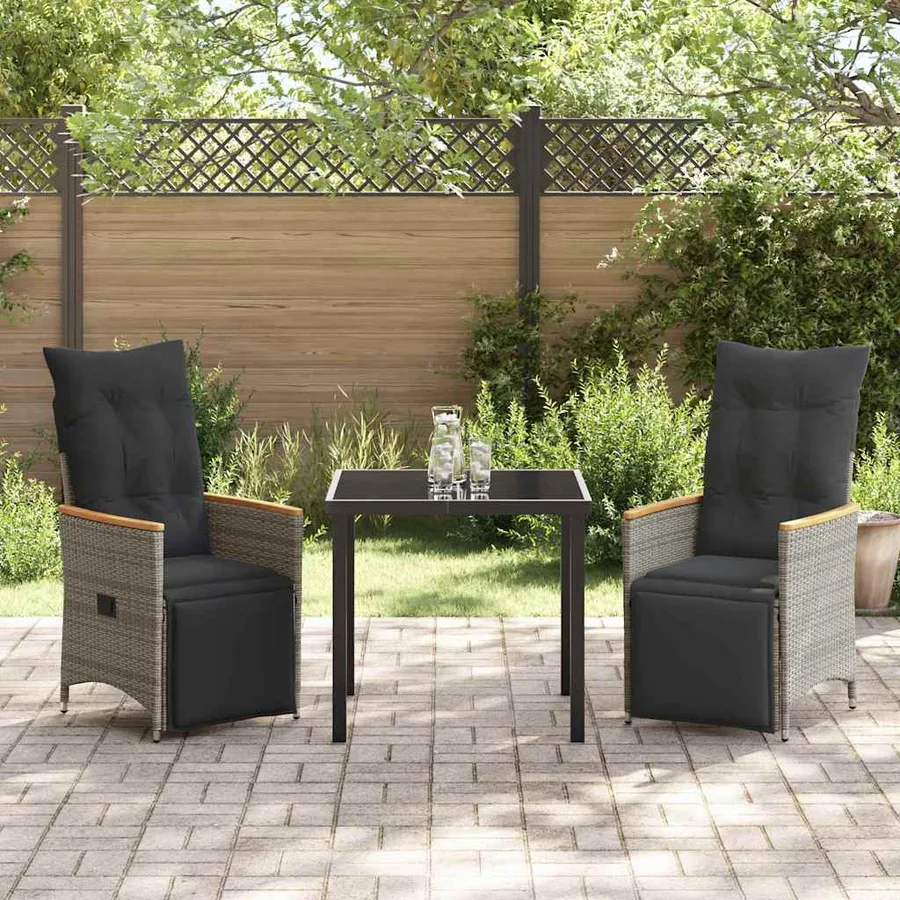 Ensemble de salle à manger pour jardin 3 pcs Gris polyrotin - 4