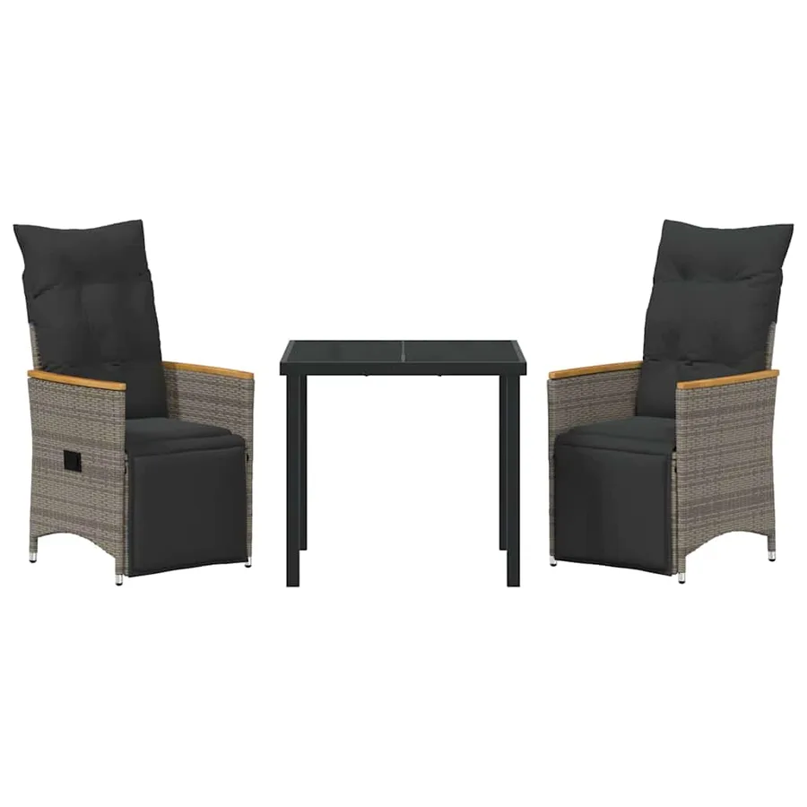 Ensemble de salle à manger pour jardin 3 pcs Gris polyrotin - 7