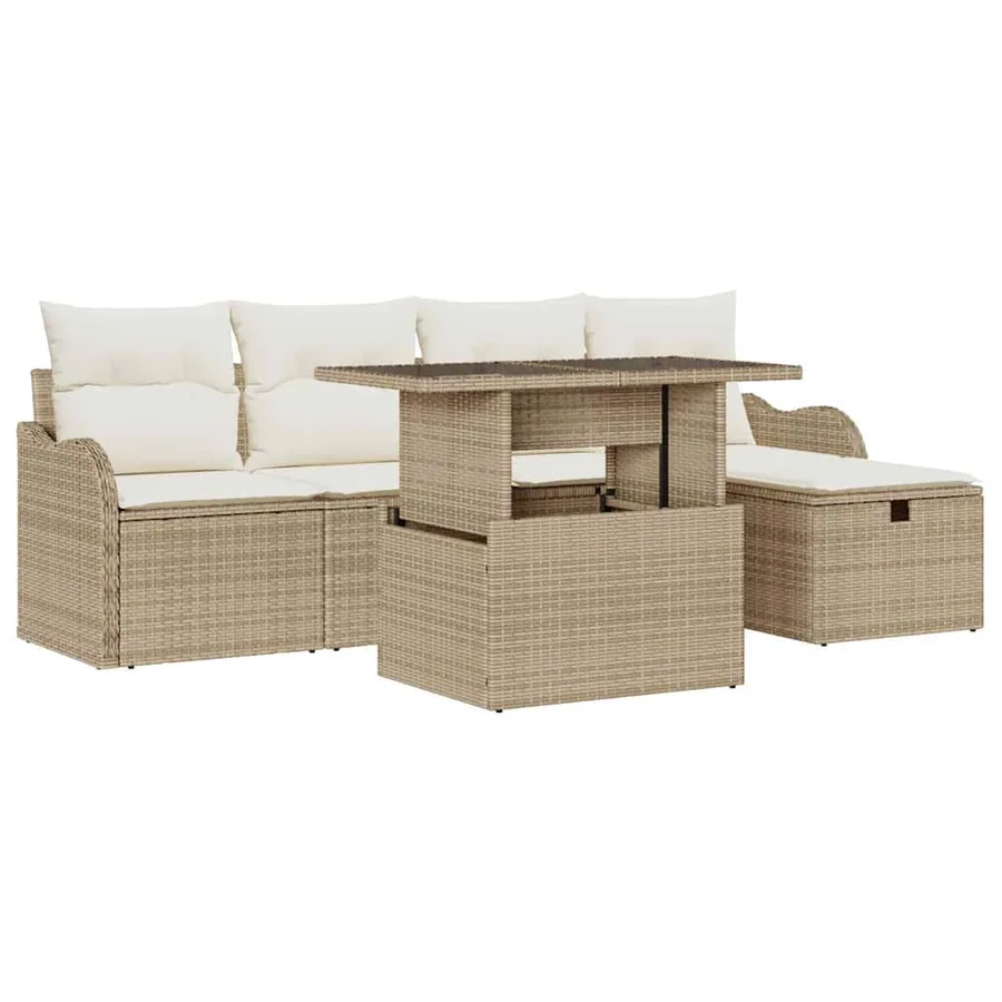 Ensemble de canapé de jardin 6 pcs Beige Poly rotin - 2