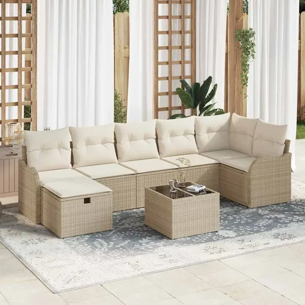 Ensemble de canapé de jardin 8 pcs Beige Poly rotin