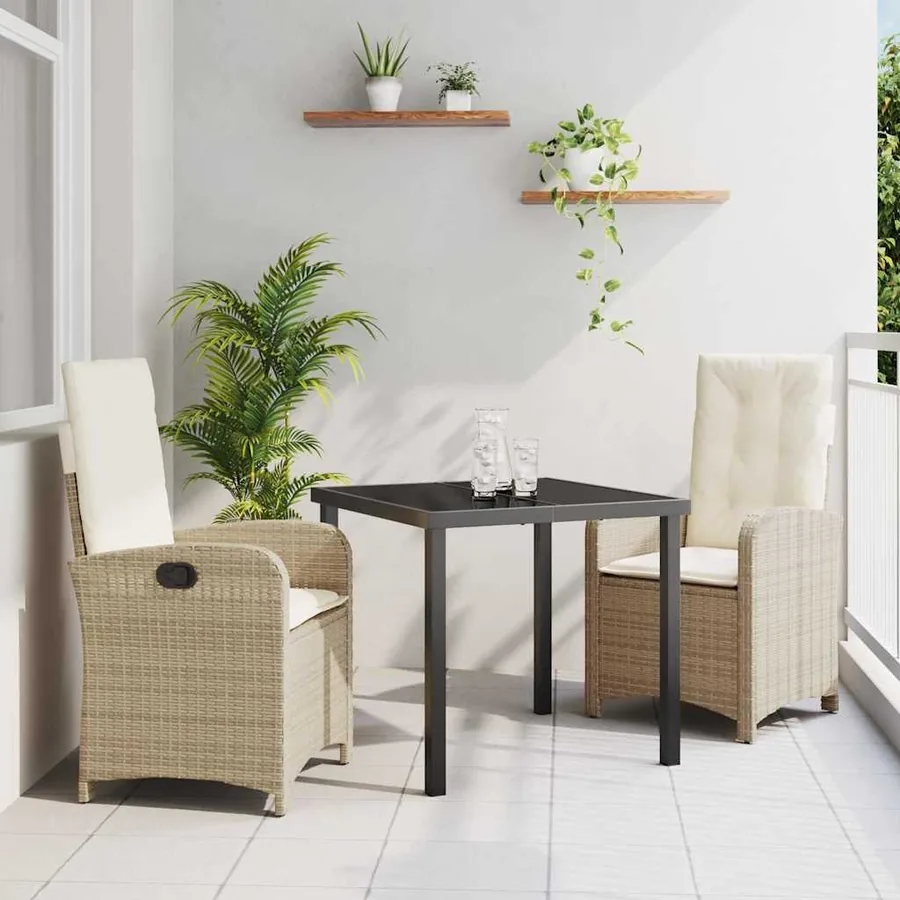 Ensemble de salle à manger pour jardin 3 pcs Beige polyrotin