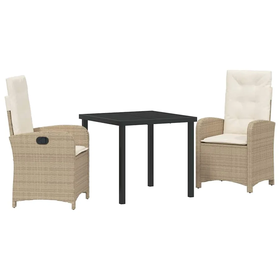 Ensemble de salle à manger pour jardin 3 pcs Beige polyrotin - 2