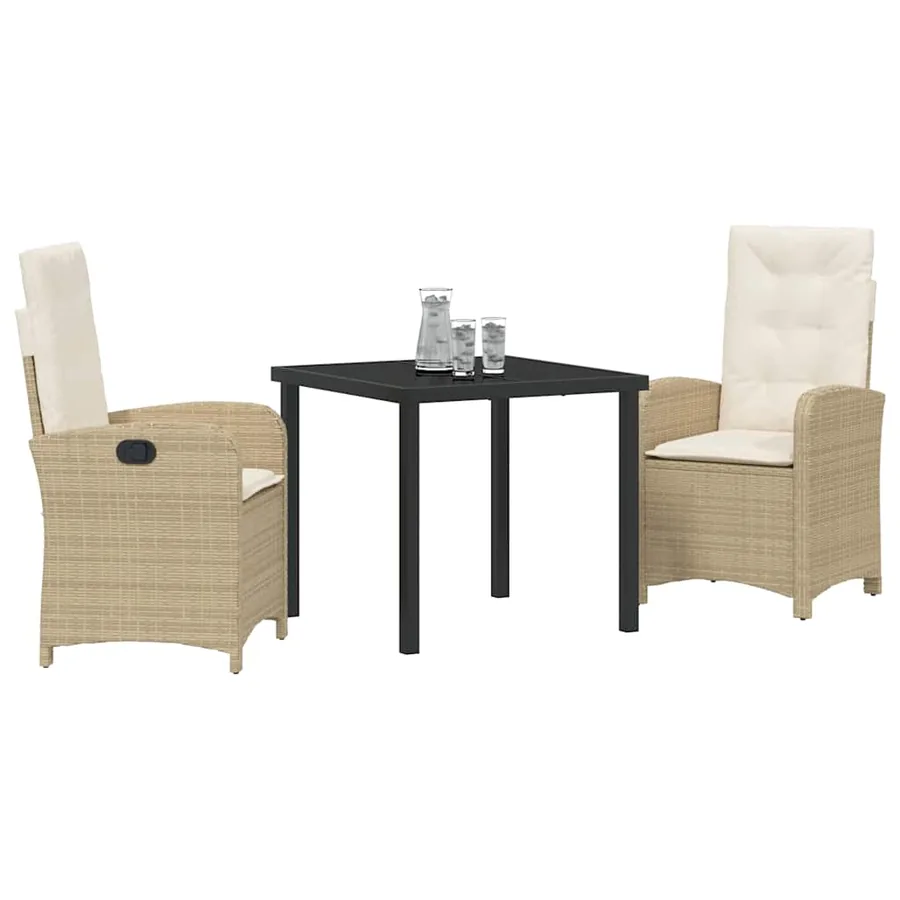 Ensemble de salle à manger pour jardin 3 pcs Beige polyrotin - 3