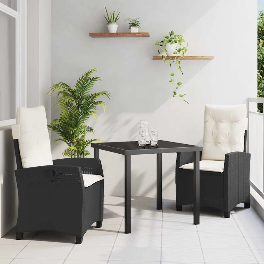 Ensemble de salle à manger pour jardin 3 pcs Noir polyrotin