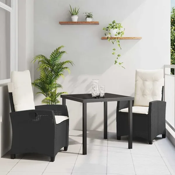 Ensemble de salle à manger pour jardin 3 pcs Noir polyrotin