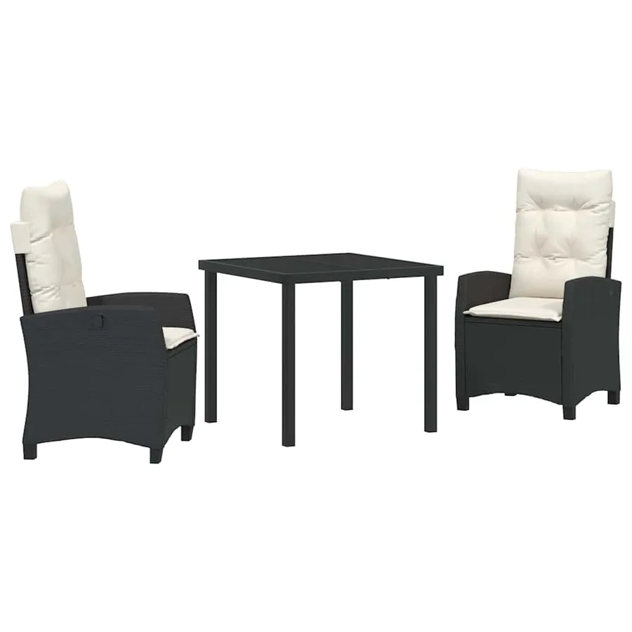 Ensemble de salle à manger pour jardin 3 pcs Noir polyrotin - 2