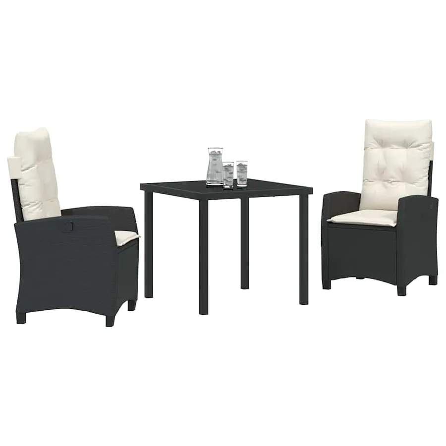 Ensemble de salle à manger pour jardin 3 pcs Noir polyrotin - 3
